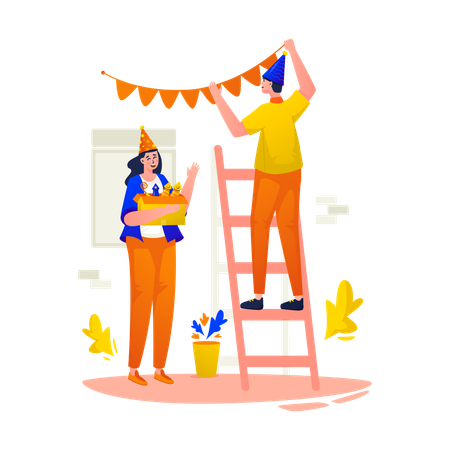 People doing Party decoration  Illustration