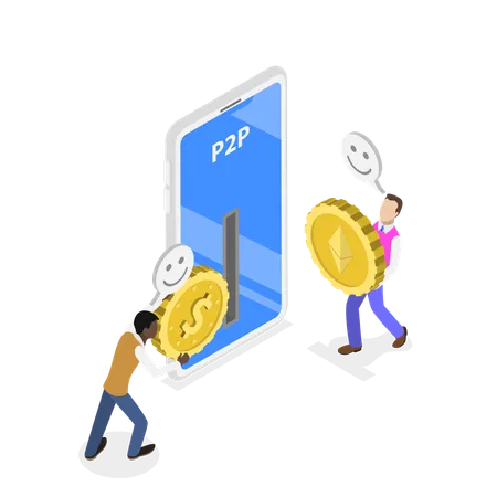 People doing peer to peer trading  Illustration