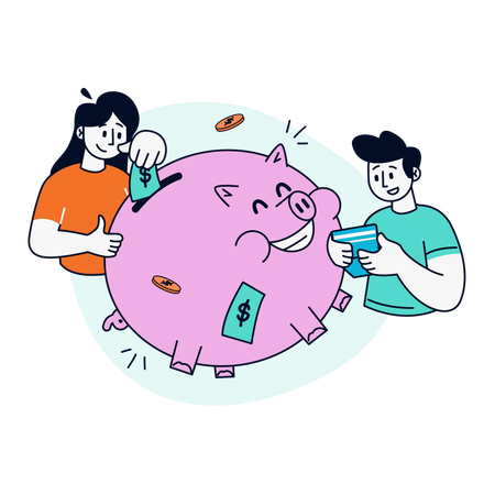 People doing Piggy Bank Money Management  Illustration