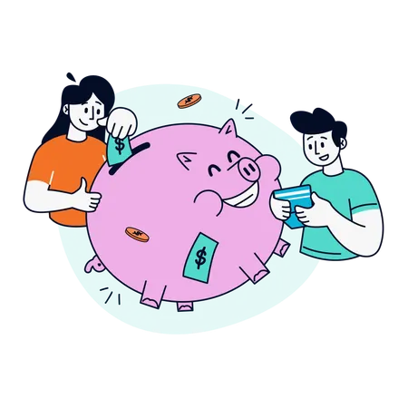 People doing Piggy Bank Money Management  Illustration