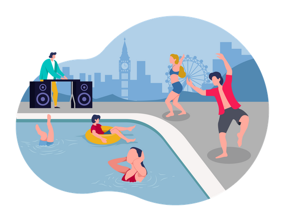 People doing Pool Party Illustration