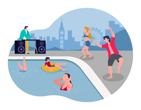 People doing Pool Party  Illustration