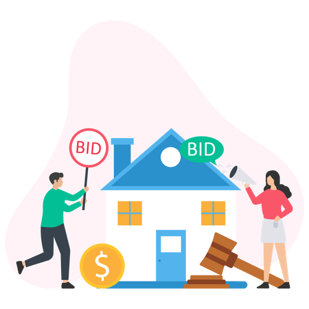 People doing Property Bidding  Illustration