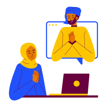 People doing Ramadan Online Greeting  Illustration