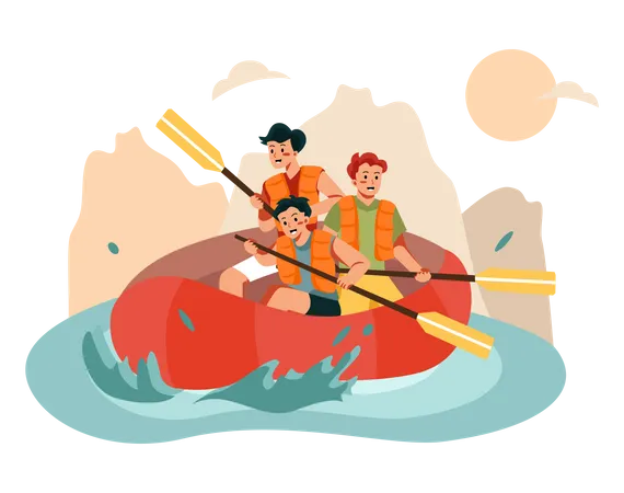People doing river rafting Illustration