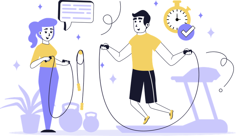 People doing rope skipping exercise  Illustration