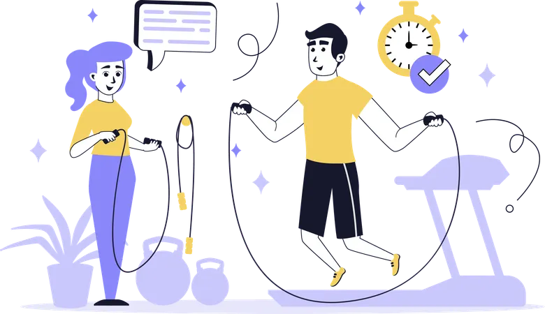 People doing rope skipping exercise  Illustration