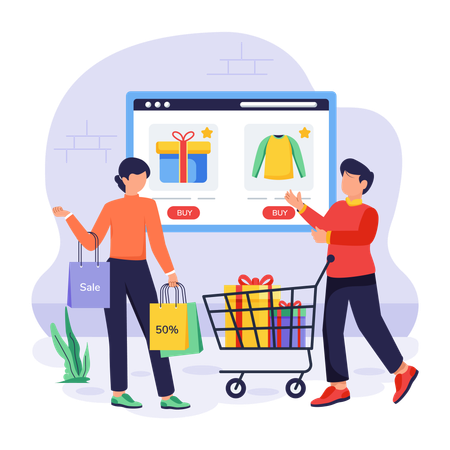 People doing sale shopping from website  Illustration