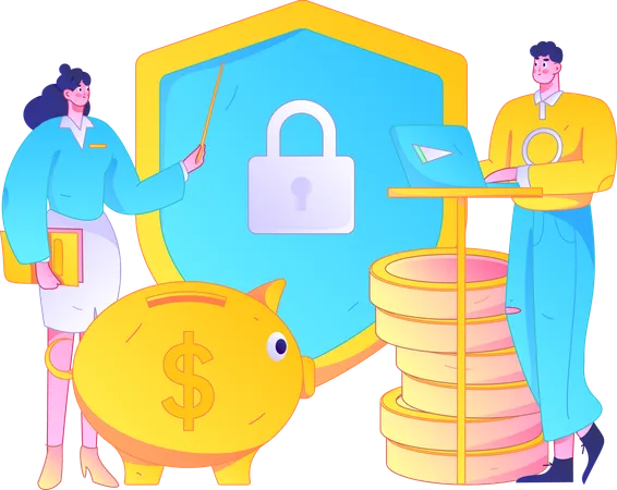 People doing secure saving  Illustration