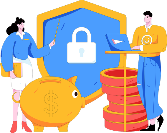 People doing secure saving  Illustration