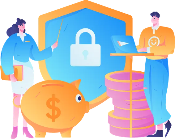 People doing secure savings  Illustration