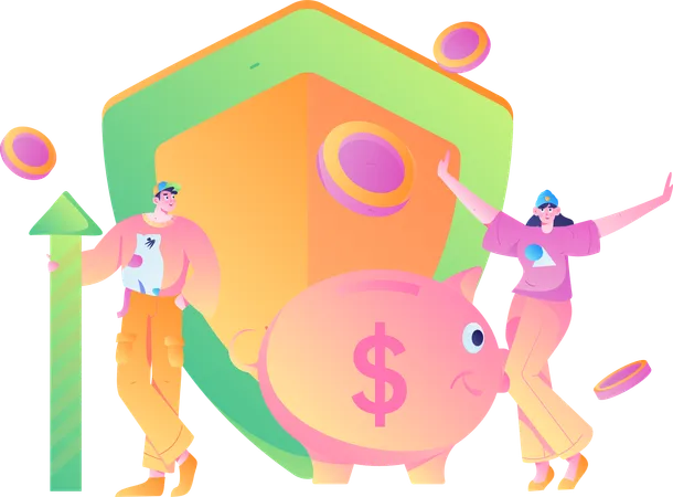 People doing secure savings  Illustration