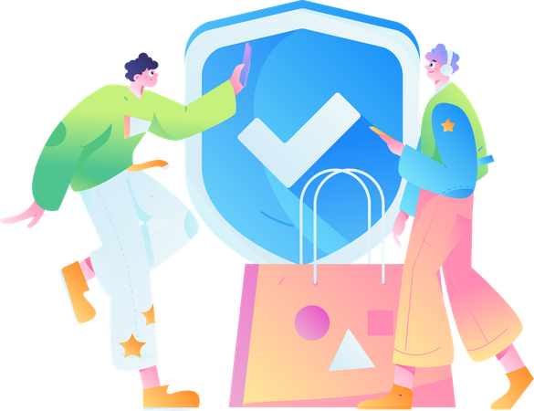People doing secure shopping  Illustration
