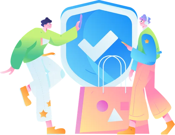 People doing secure shopping  Illustration