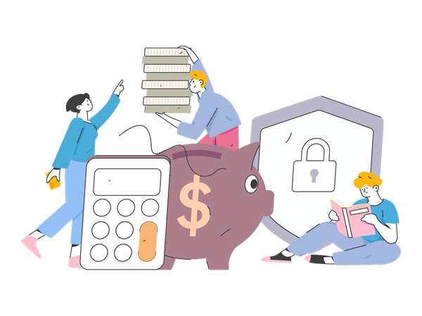 People doing secured money management  Illustration