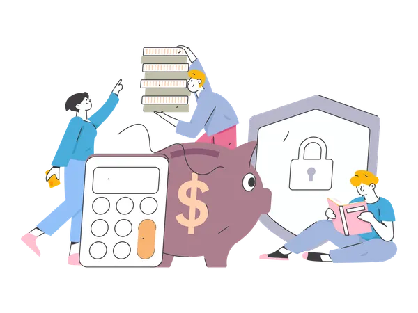 People doing secured money management  Illustration