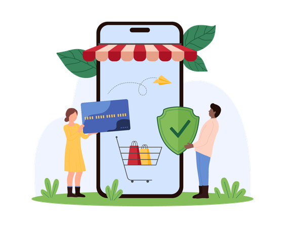 People doing secured online shopping  Illustration