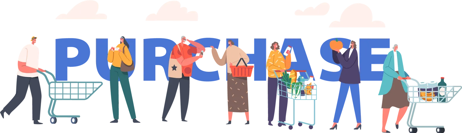 People doing shopping at supermarket  Illustration