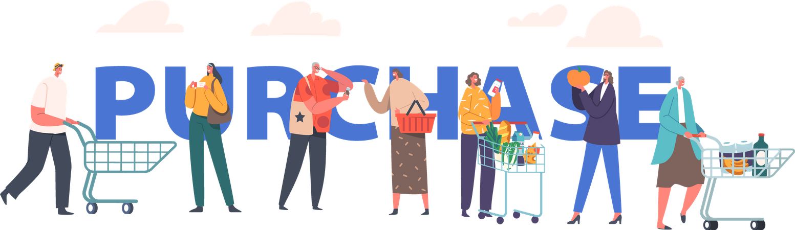 People doing shopping at supermarket  Illustration