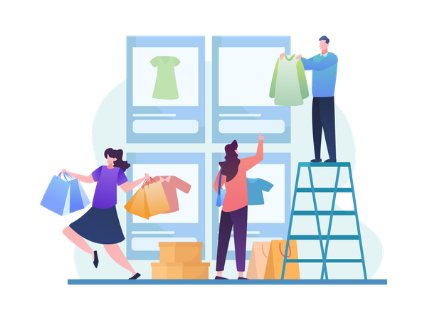 People doing shopping during big sale  Illustration