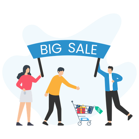 People Doing Shopping during Big Sale  Illustration