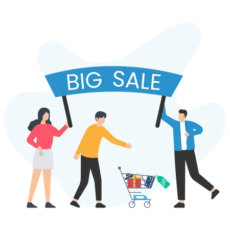 People Doing Shopping during Big Sale  Illustration