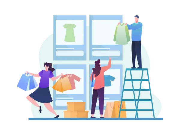 People doing shopping during big sale  Illustration