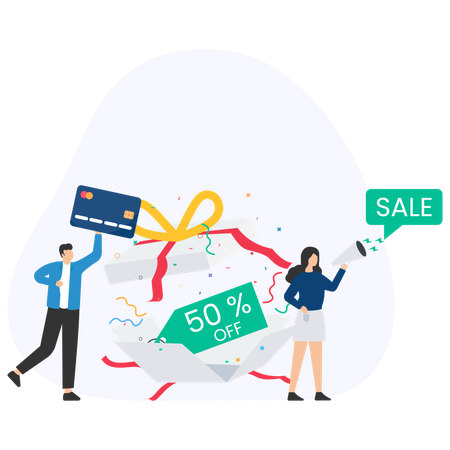 People Doing Shopping during Offer  Illustration