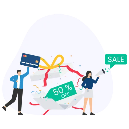 People Doing Shopping during Offer  Illustration