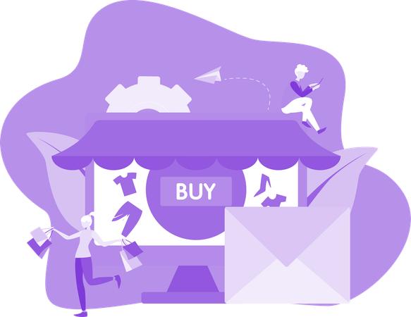 デジタルショップで買い物をする人々  イラスト
