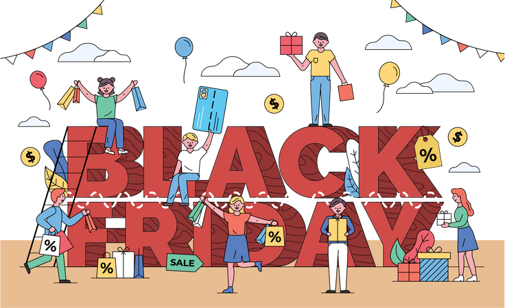 People doing shopping in blackfriday sale  Illustration