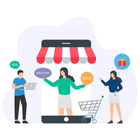 People doing shopping in Shopping discount  Illustration