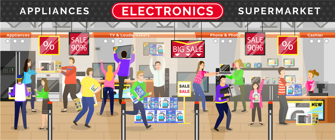 People doing shopping in electronic store  Illustration