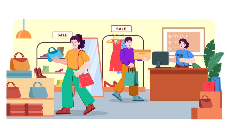 People doing shopping in store  Illustration