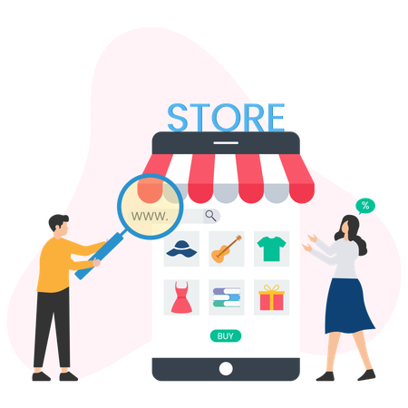 People Doing Shopping on Online Store  Illustration