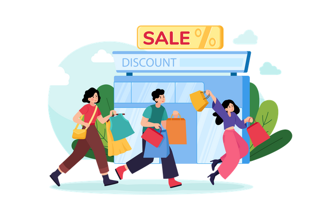 People doing shopping on sale day Illustration