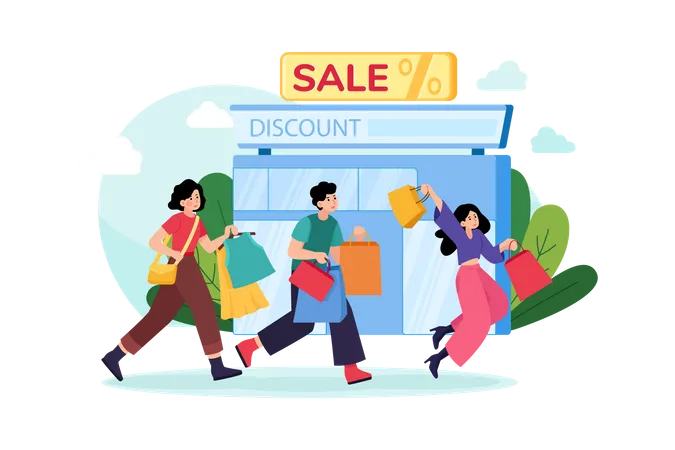 People doing shopping on sale day  Illustration