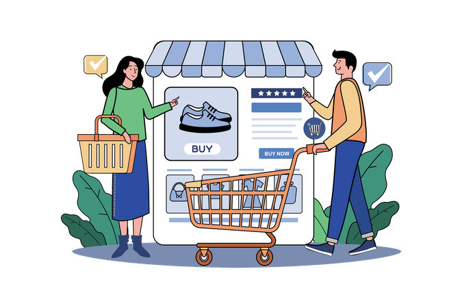 People Doing Shopping Online Illustration