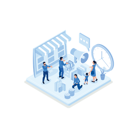 People doing Shopping Online at Laptop  Illustration