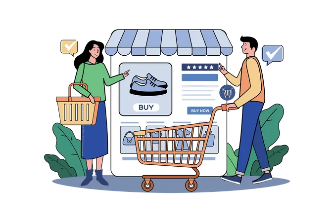 People Doing Shopping Online  Illustration