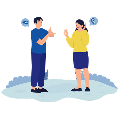 手話コミュニケーションをする人々  イラスト