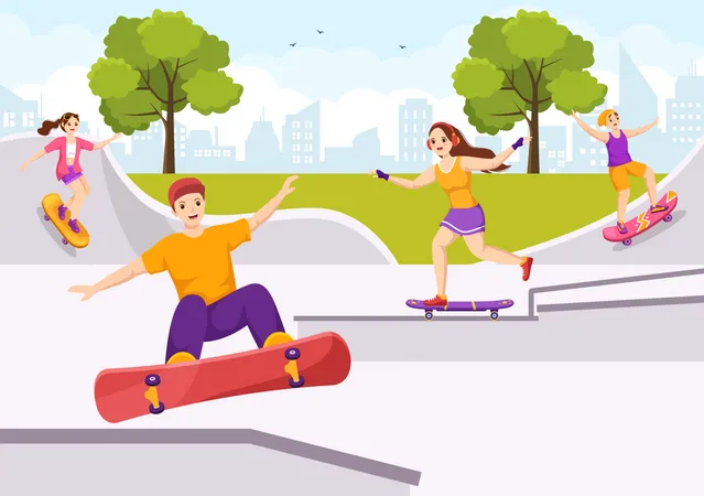 People doing skateboarding  Illustration