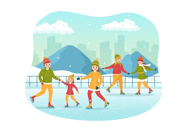 People doing Skating on Ice  Illustration