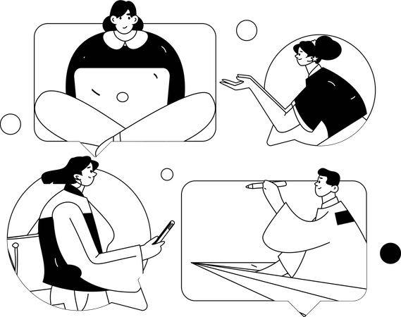 ソーシャルメディアでコミュニケーションをとる人々  イラスト