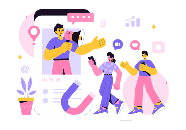 People Doing Social Media Promotion  Illustration