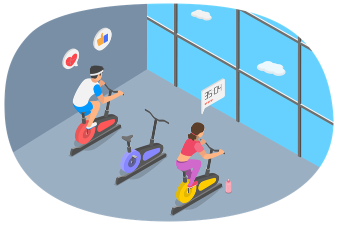 People doing Spinning Exercise  イラスト