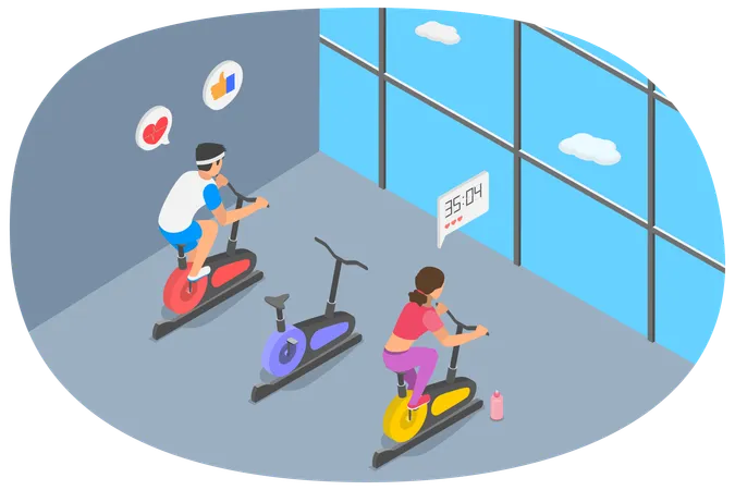 3 D Isometric Flat Vector Conceptual Illustration Of Cycling Spinning Exercise Illustration