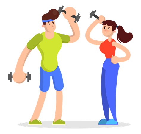 People doing sport exercise with dumbbell Illustration