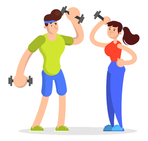 People doing sport exercise with dumbbell Illustration