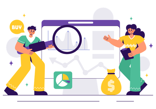 People doing stock market analysis  Illustration